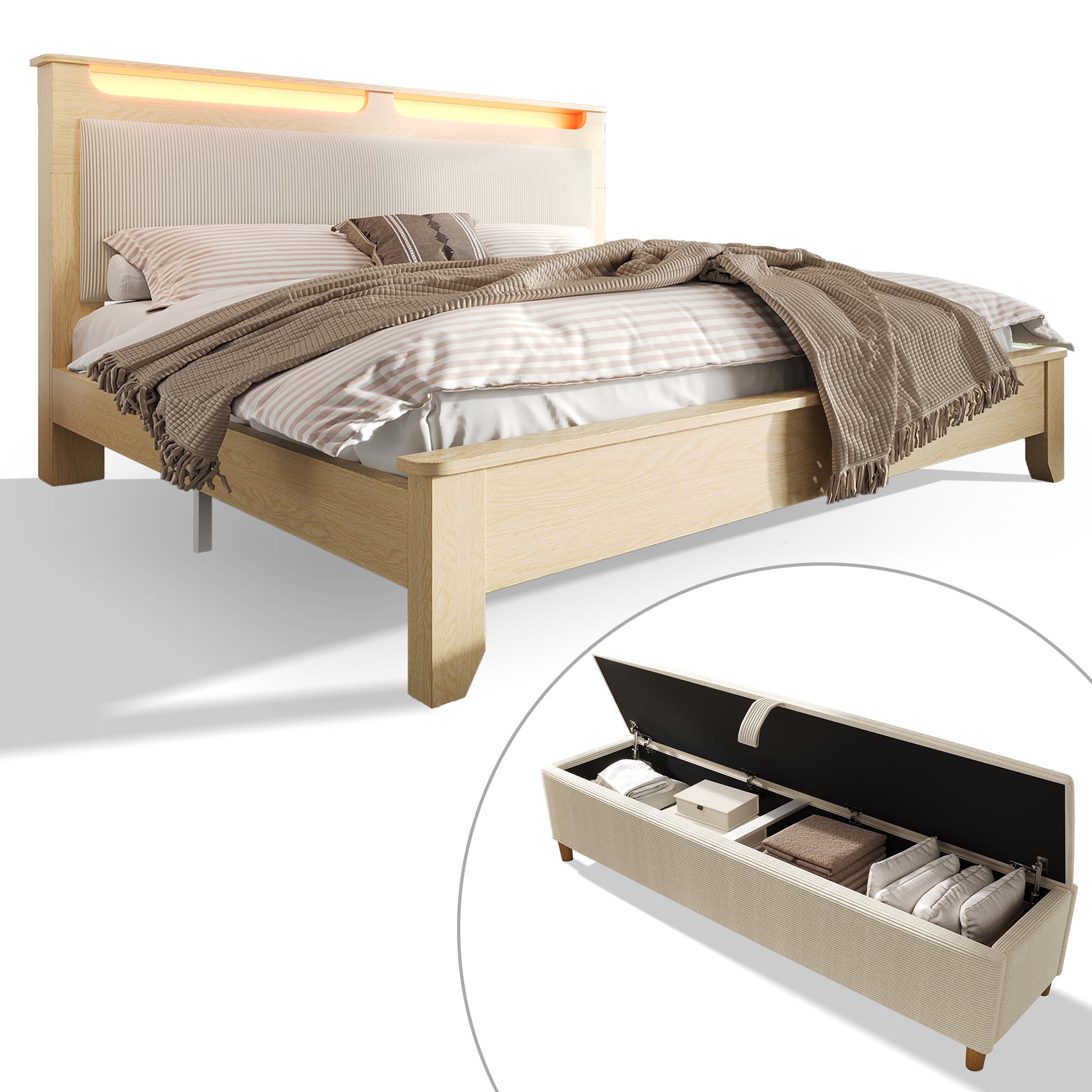 Daybed Loft Bed 140x200 with Desk, Drawers & LED, Black Metal Frame