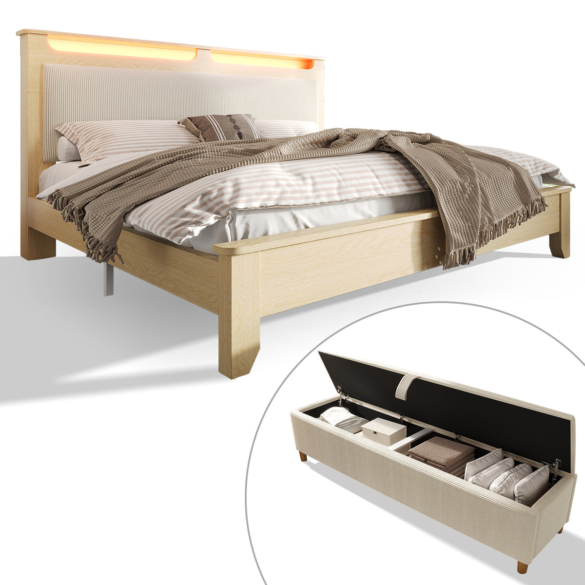 Daybed Loft Bed 140x200 with Desk, Drawers & LED, Black Metal Frame
