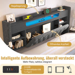 Upholstered Bed 180x200 with Hydraulic Storage & LED, Grey Linen