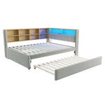 Sofa Bed 140x200cm with Trundle, LED & Storage, Light Grey Flannel