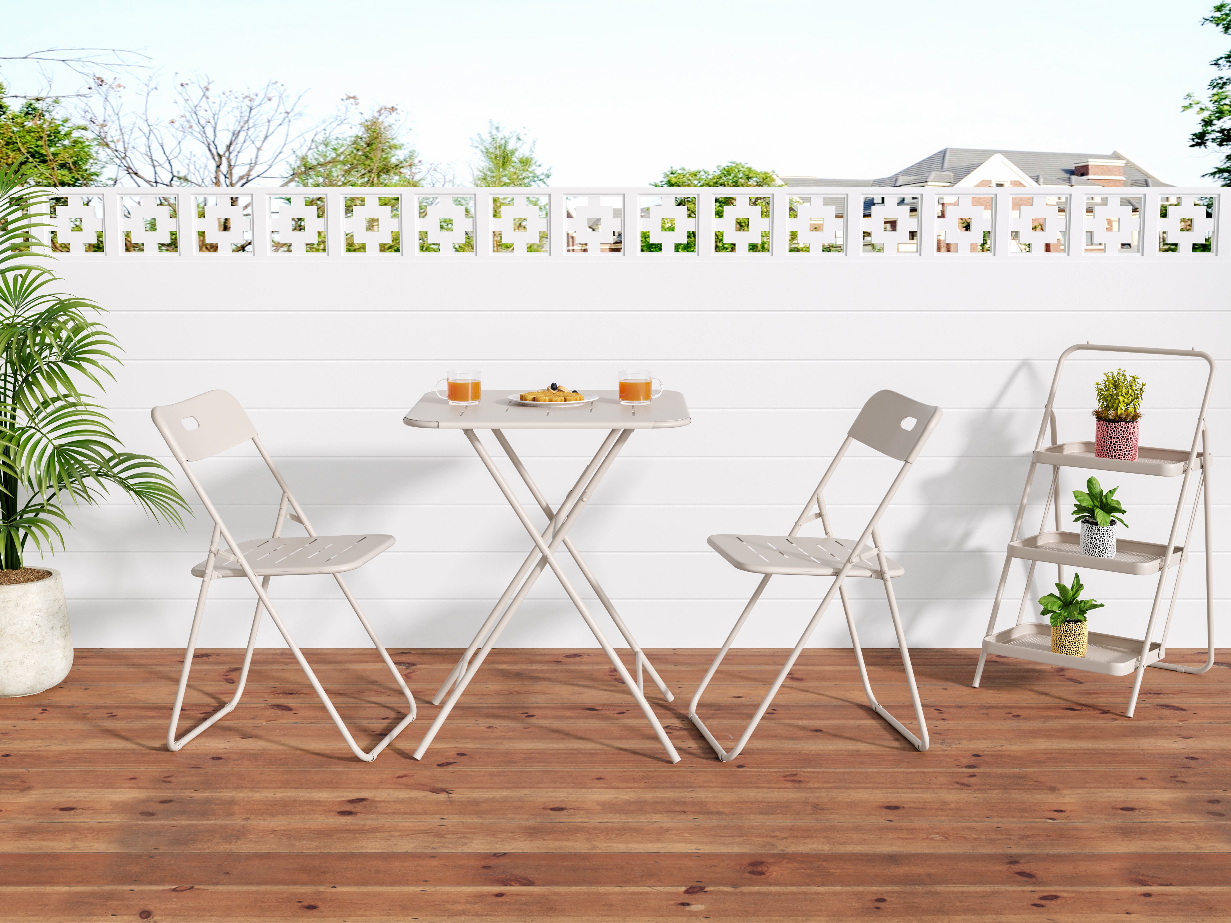 Outdoor 3-Piece Foldable Bistro Set, 2 Chairs & 1 Table, Beige