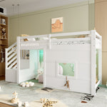 Loft Bed 90x200cm with Storage Stairs & Window, White