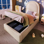 Upholstered Kids Bed, Cosmic Pattern 90x190cm, Beige PU