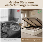 Upholstered Double Bed 160x200cm with Storage, Beige Bouclé