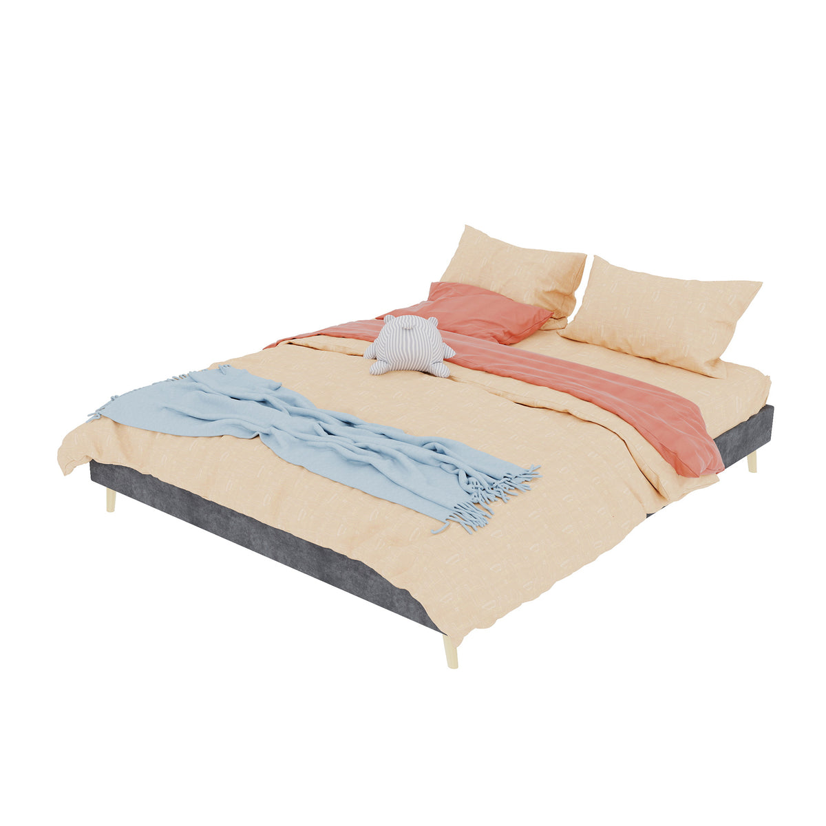Modern Minimalist Bed Frame 160x200cm with Mattress Gray Dutch Velvet