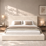 Upholstered Double Bed 180x200cm, Hydraulic Storage, Beige Chenille