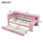 Upholstered Daybed 90x200cm with Trundle, Desk & LED, Pink