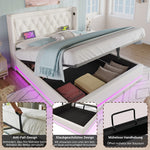 Upholstered Double Bed 180x200 with Storage & LED, White PU