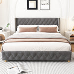 Upholstered Bed 140x190cm with Slatted Frame, Grey Velvet