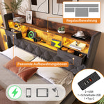 Upholstered Bed 140x200cm with LED Headboard & Storage, Grey Linen