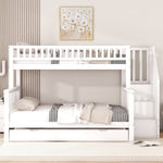 Bunk Bed 90x200/140x200cm with Stairs & Storage, Pine White