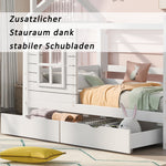 House Bed 90x200 with Fall Protection & Window, Solid Wood White