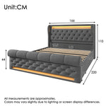Modern Upholstered Bed 160x200cm with LED & Storage, Grey Velvet