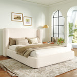 Upholstered Double Bed, Hydraulic Storage 140x190cm, Beige Bouclé