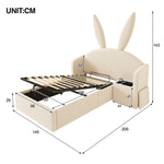 Bunny Ear Kids Bed 90x190cm, Hydraulic Storage, Beige Velvet