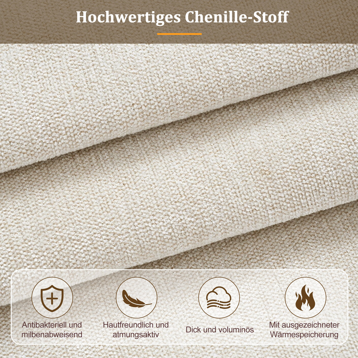 Upholstered Double Bed 180x200 cm with Slatted Base, Beige Chenille