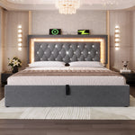 Upholstered Bed 180x200cm with LED & Storage, Grey Velvet