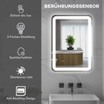 LED Bathroom Mirror 50x70cm, 3 Light Colors, Anti-Fog, Silver Glass