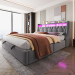 Upholstered Storage Bed 180x200 with LED & Power Outlet, Grey Velvet