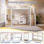 Loft Bed 90x200cm with Storage Ladder - White Iron Frame