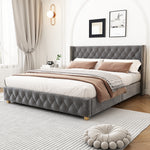 Upholstered Bed 140x190cm with Slatted Frame, Grey Velvet