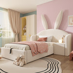 Youth Bed 90x200cm with Storage & Bedside Table, Beige Velvet