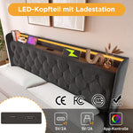 Upholstered Double Bed 140x200cm with Drawers - Grey Velvet