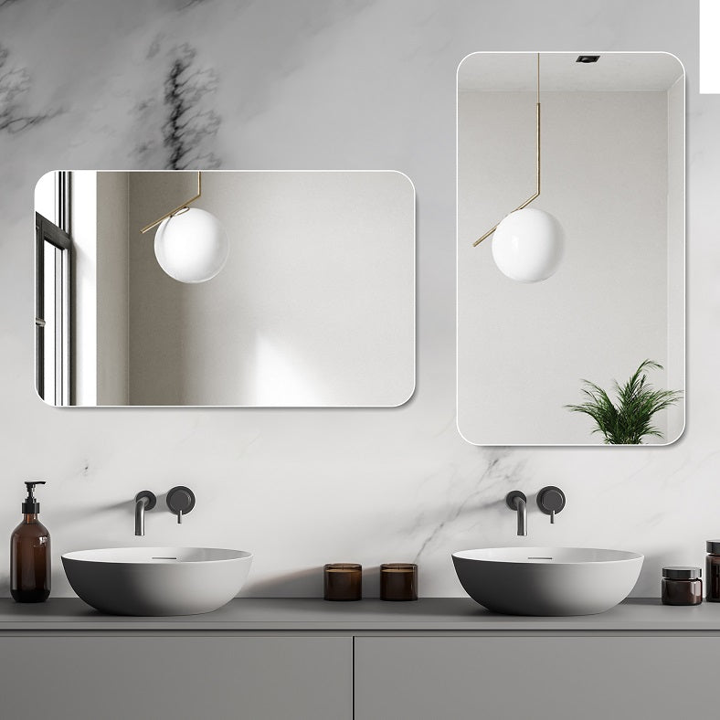 Frameless Bathroom Mirror 90x70 cm, Rounded Corners, Silver Glass