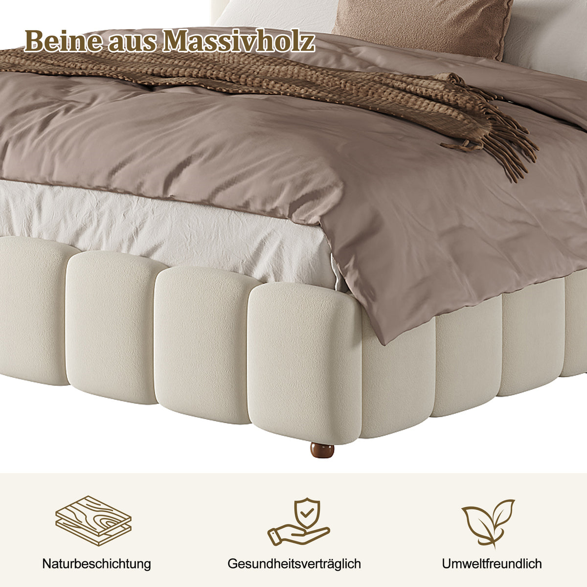 Upholstered Hydraulic Bed 140x190cm with Storage, Beige Velvet