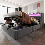 Upholstered Storage Bed 180x200 with LED & Power Outlet, Grey Velvet