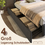 Upholstered Double Bed 160x200cm with 4 Drawers - Grey Linen