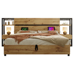 Upholstered Double Bed 160x200cm Hydraulic Storage LED, Beige Linen