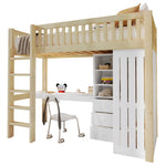Loft Bed 90x200cm with Desk, Wardrobe & Drawers, Natural