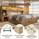 System Storage Bed 160x200 with Mattress, LED & USB-C, Oak Look
