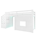 Loft Bed 90x200cm with Storage Stairs & Window, White