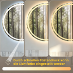 Round LED Bathroom Mirror, 60x60cm Dimmable Fog-Free Glass