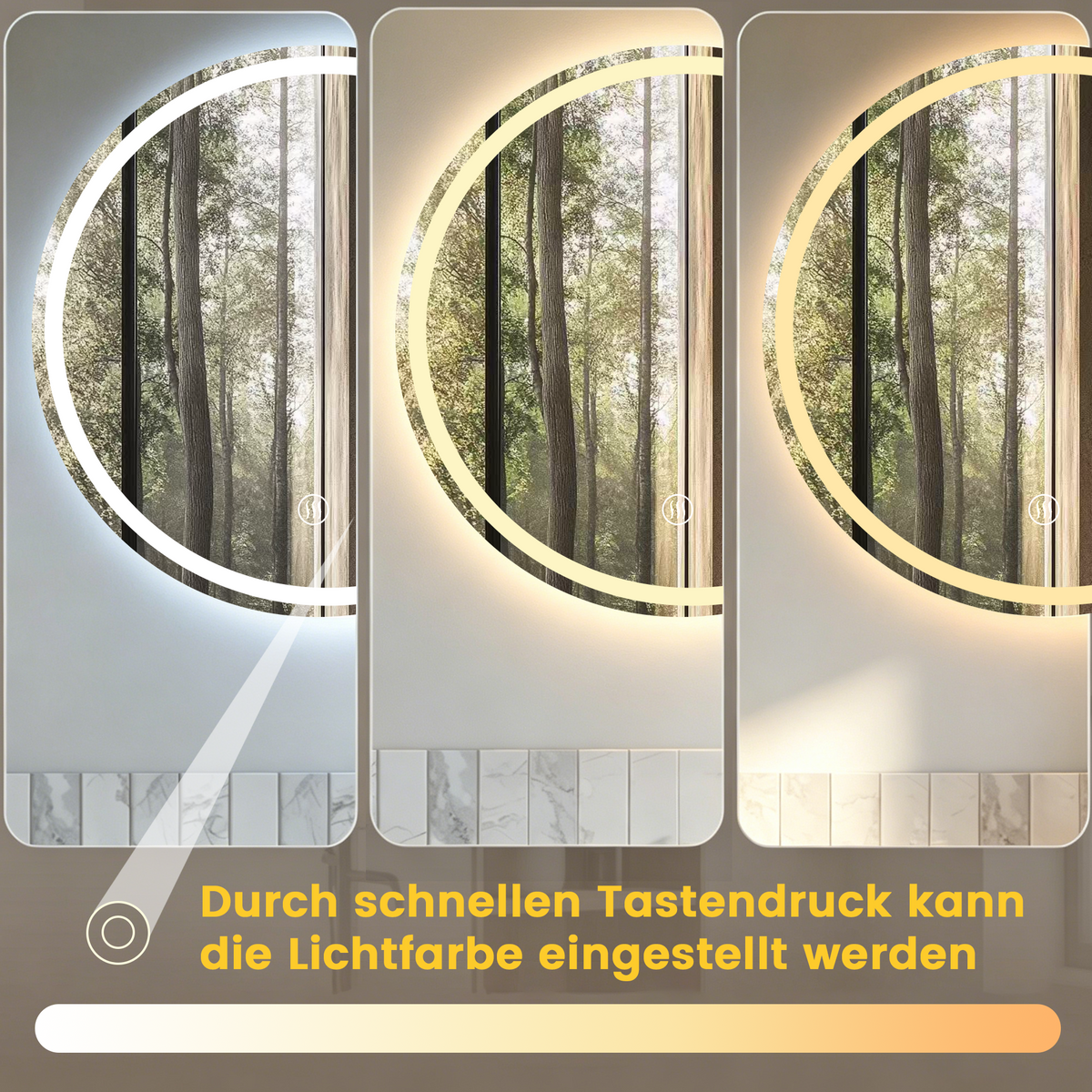 Round LED Bathroom Mirror 80x80cm, Dimmable Fog-Free Glass