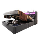 Upholstered Storage Bed 180x200 with LED & Power Outlet, Grey Velvet