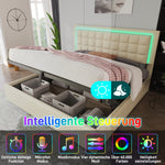 Upholstered Storage Bed 180x200cm with LED, White Faux Leather