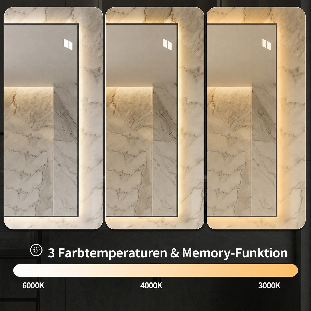 LED Bathroom Mirror 60x80 cm Backlit Anti-Fog, Aluminum Frame