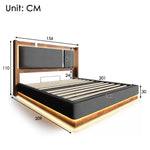 Upholstered Double Bed 140x200 LED & Storage, Linen Grey