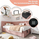Upholstered Double Bed 180x200 with Storage & LED, Beige Chenille