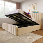 Upholstered Bed 180x200 with USB & Storage - Beige Linen