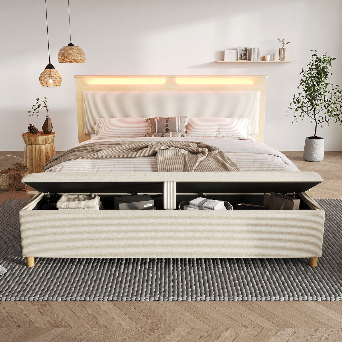 Daybed Loft Bed 140x200 with Desk, Drawers & LED, Black Metal Frame