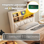 Upholstered Bed 140x200 with Storage & LED, Beige Linen