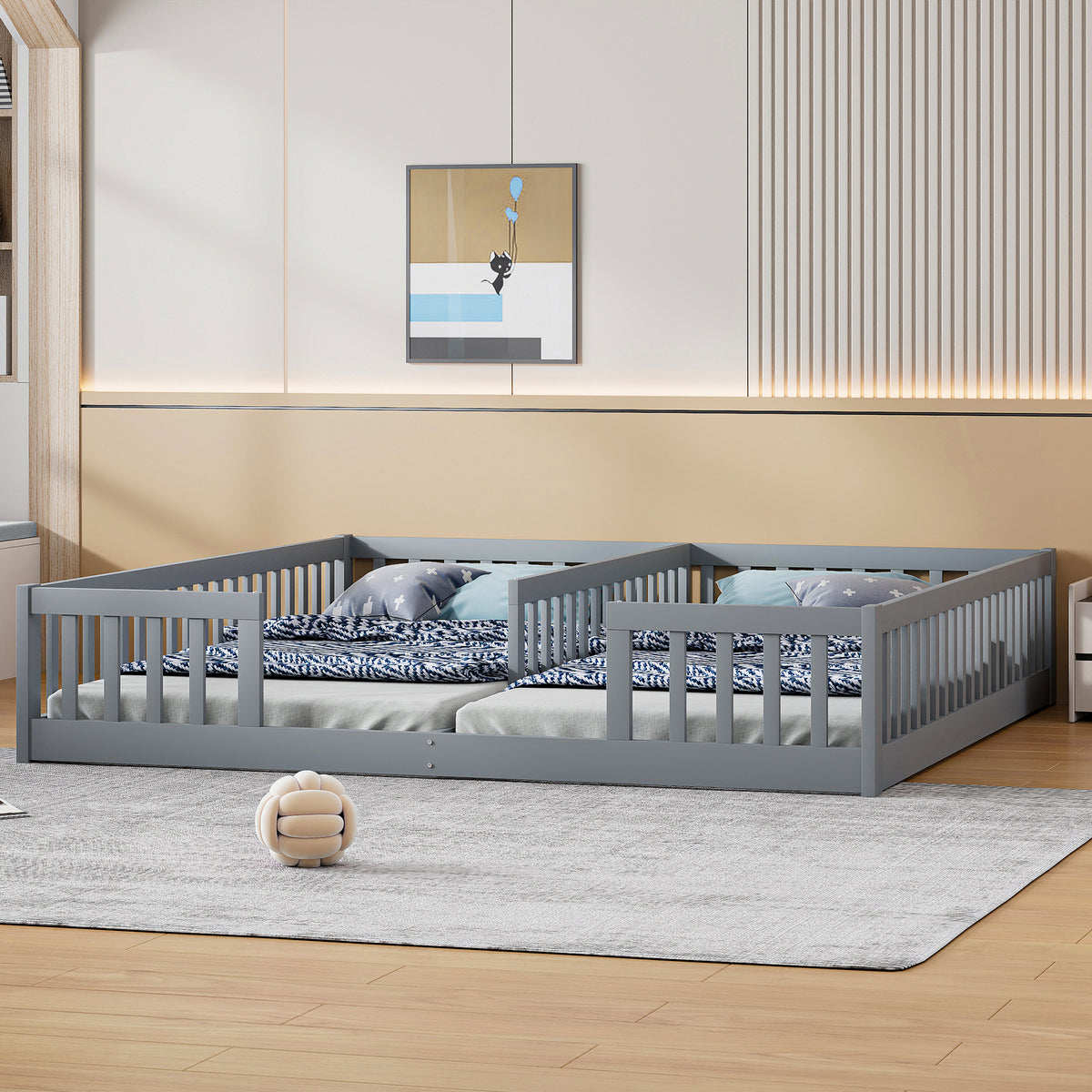 Children's Panel Bed 90x200 cm with Railing, Grey Pine Wood