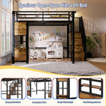Loft Bed 140x200 cm with Storage Ladder, Black Iron Frame
