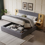 Upholstered Bed 180x200cm with LED & 2 Nightstands, Grey Velvet