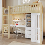 Loft Bed 90x200cm with Desk, Wardrobe & Drawers, Natural
