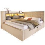 Upholstered Bed 140x200 with LED & Storage, Beige Linen